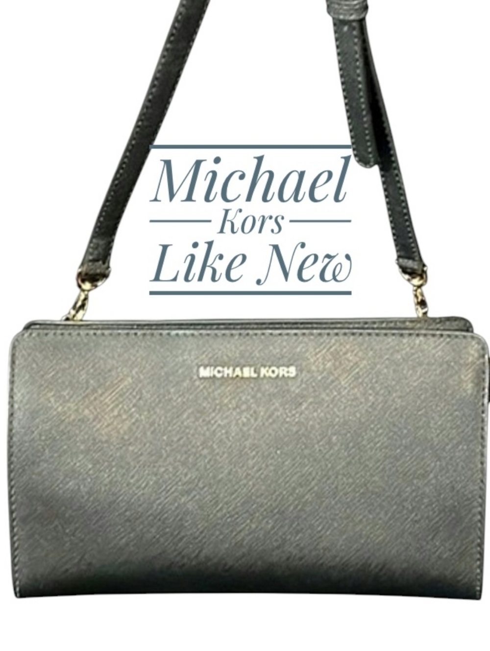 Michael Kors Jet Set Travel Shoulder Bag Clutch Metallic Gray